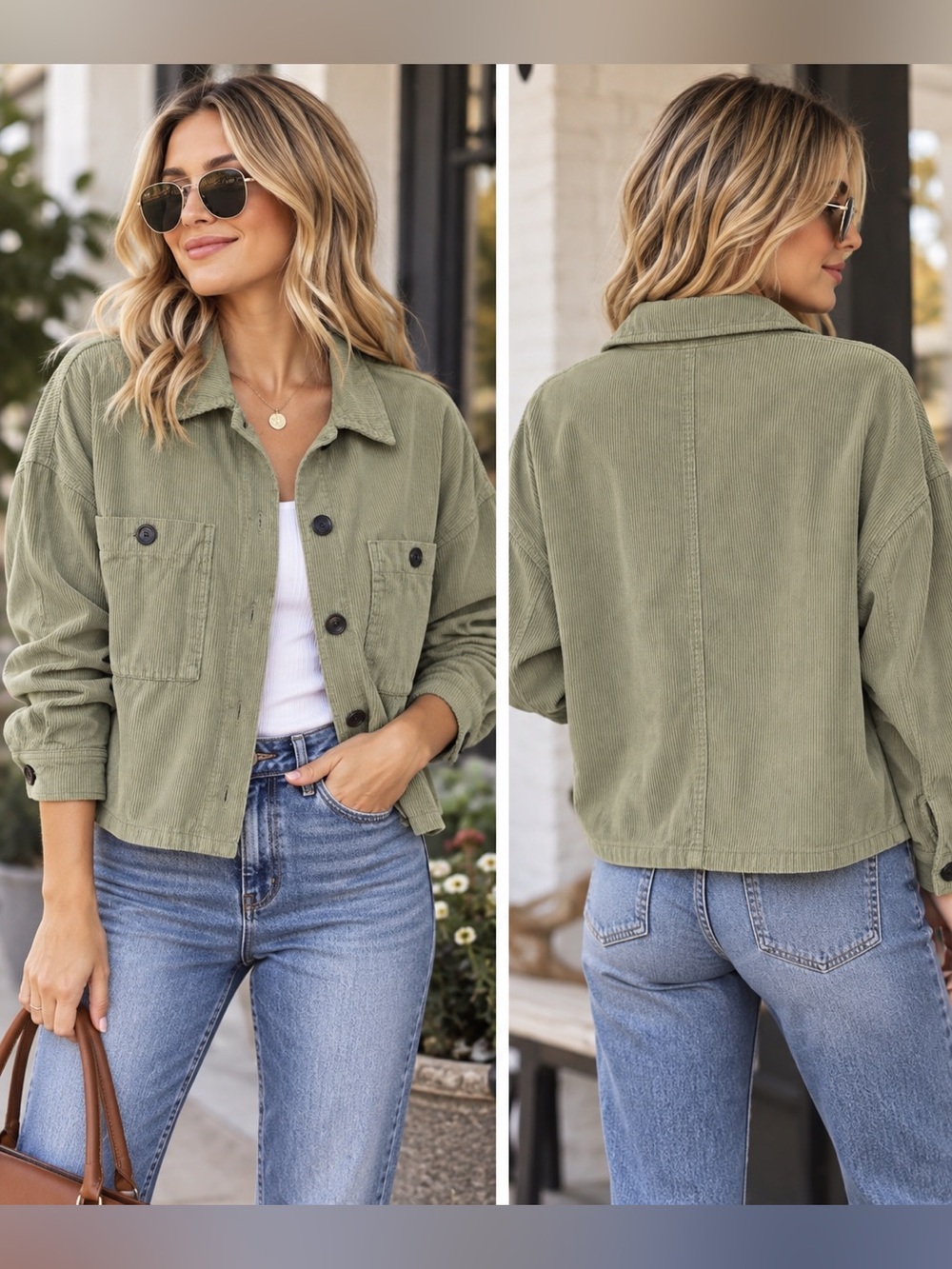 ZARA Women’s M Sage Green Corduroy Shacket Oversized Cropped Utility Jacket Boxy